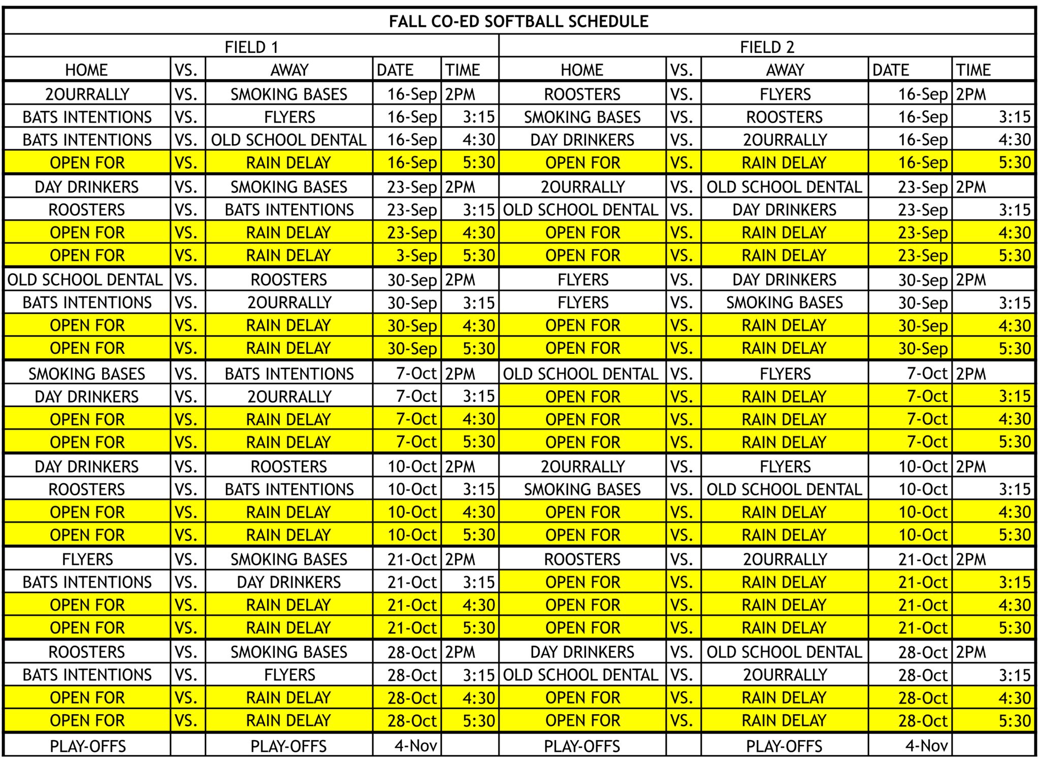 Softball Schedule Pataskala Parks & Recreation